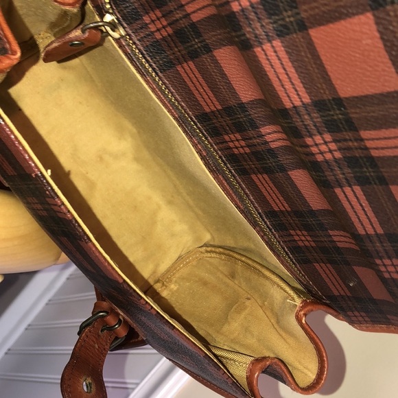 RALPH LAUREN Brown Green Tartan Plaid Rolled Crossbody Messenger Saddle Bag - Picture 9 of 17